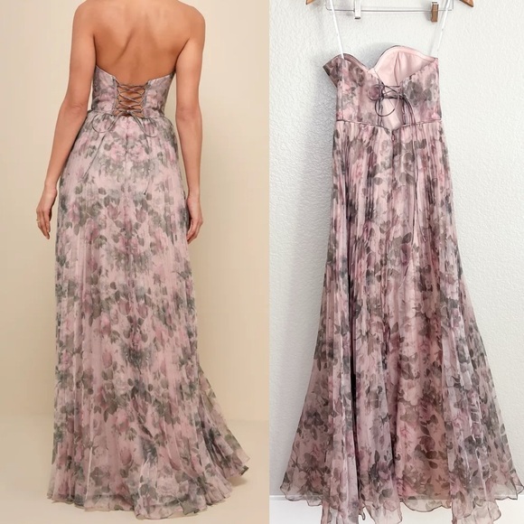 NWOT Most Beautiful Day Pink Multi Floral Print Organza Maxi Dress - Picture 3 of 9